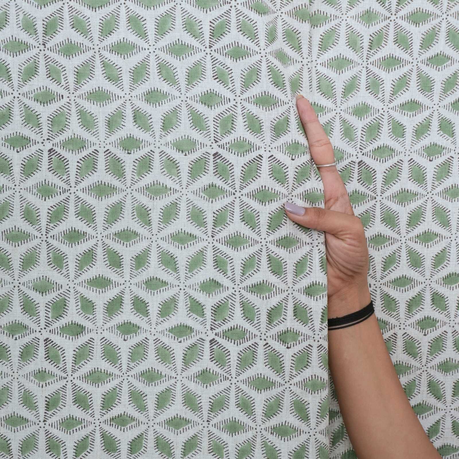 Block Print Tab Top Linen Curtains Shatkon Sage Green