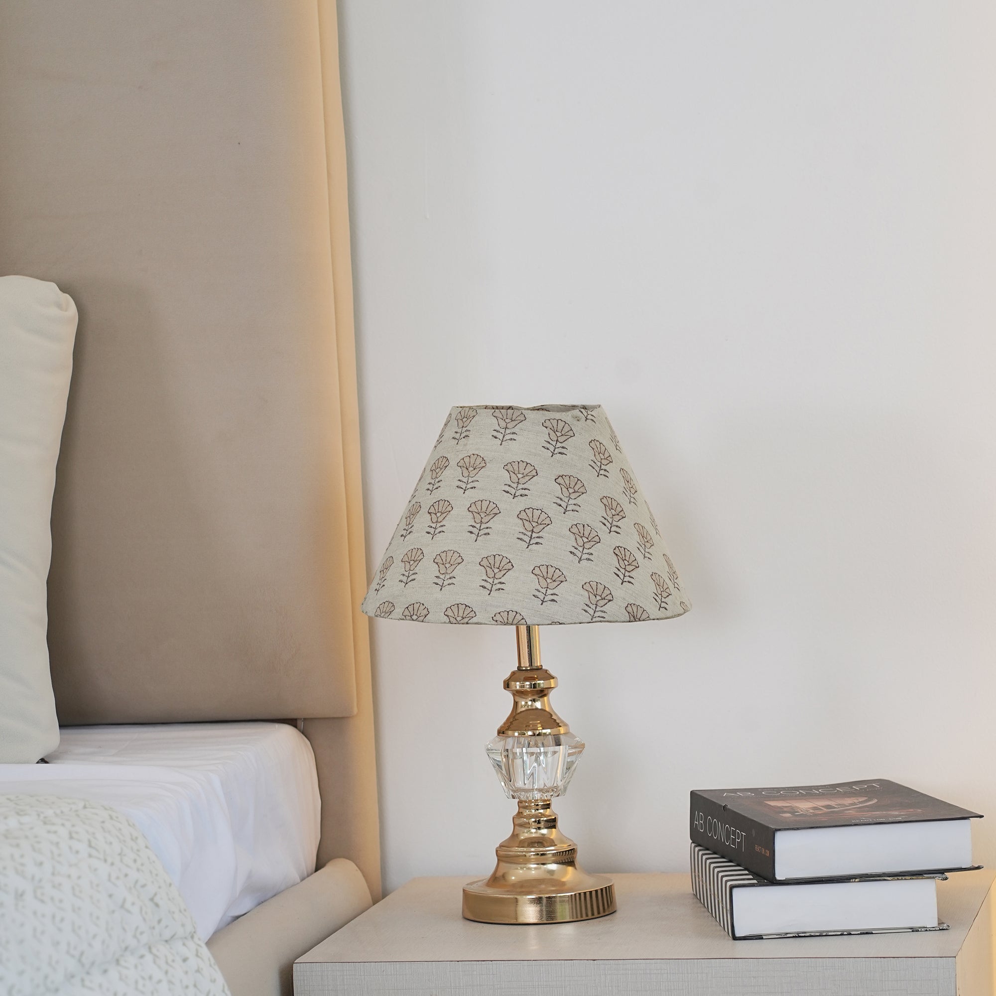 Indian Beige Floral Linen Blend Floor Lampshade - Kohinoor