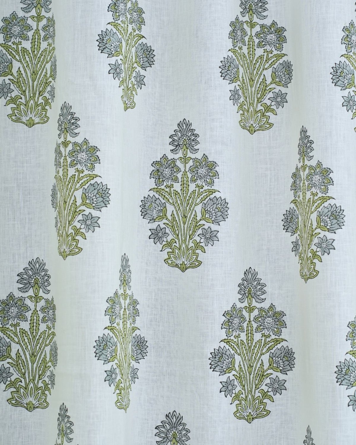 Indian Block Print Ring Curtain in Green &amp; Grey Floral - Morpankh