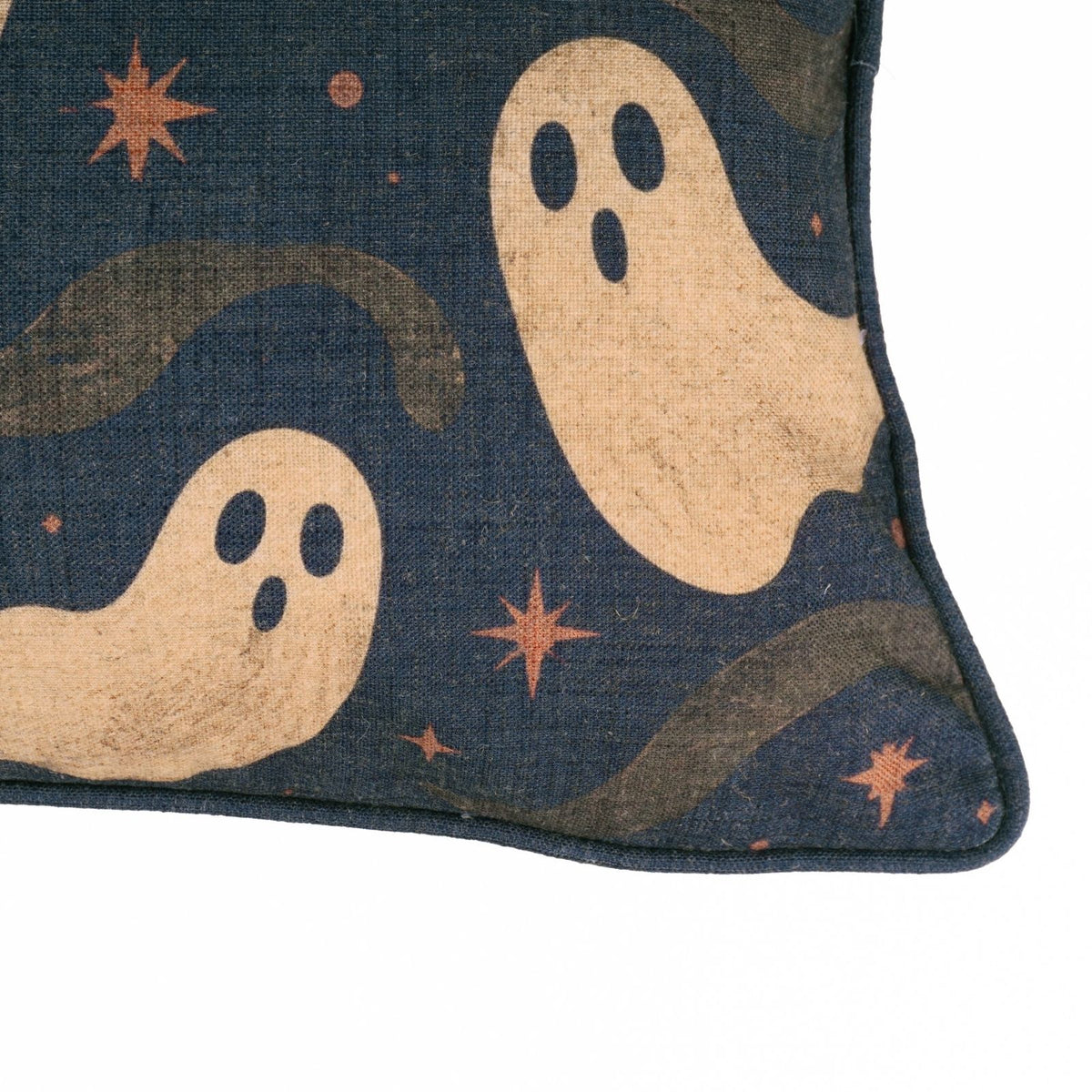 Ghost Printed Linen Lumbar Piping Cushion Cover - Spook Halloween