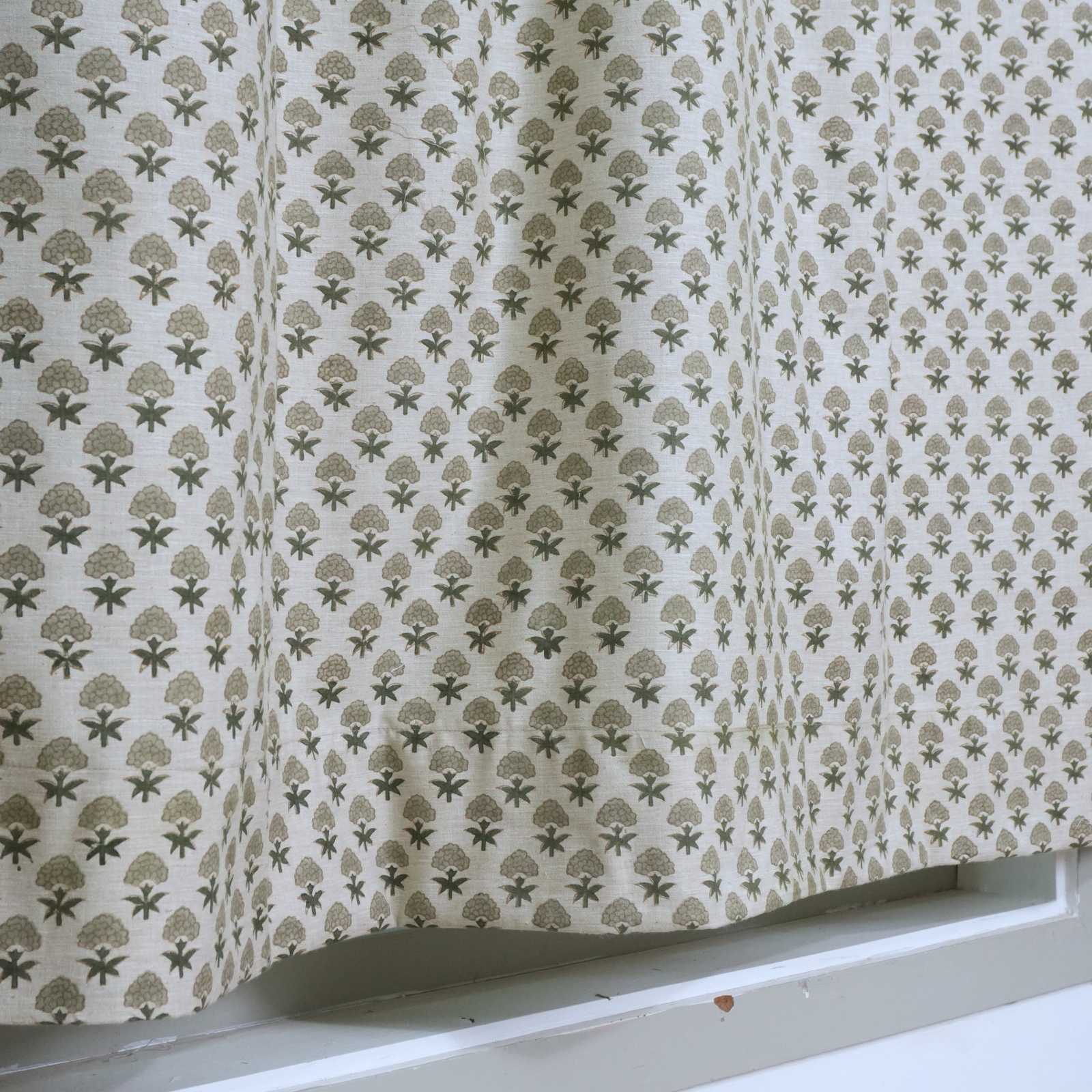 Beige Buti Hand Block Print Linen Tab Top Curtains — Strawberry