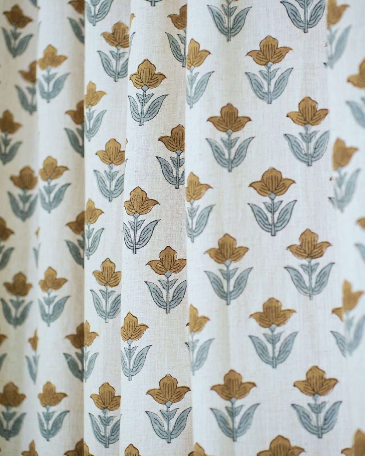 Block Printed Linen Mustard Gold Floral Curtain – Tulip
