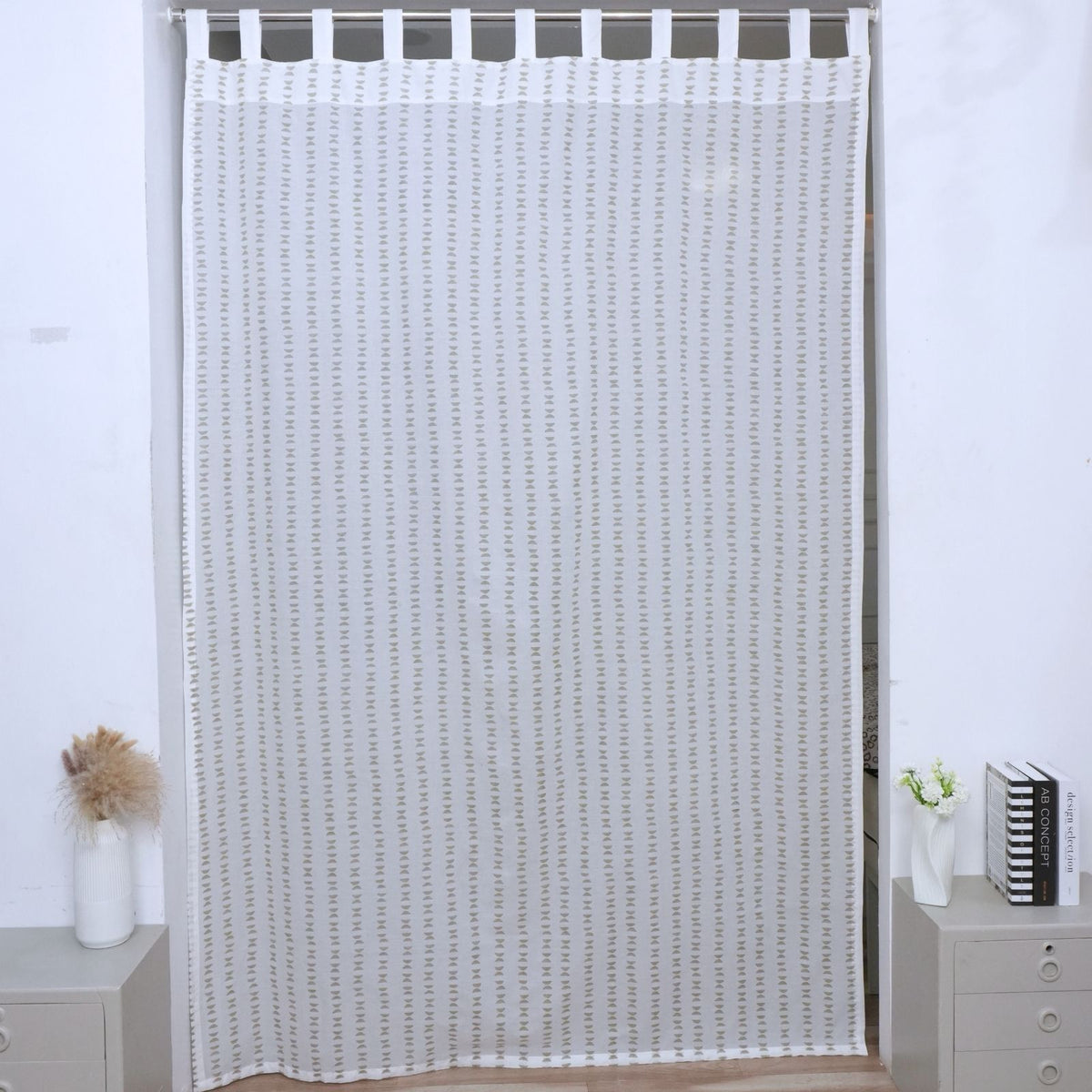 Block Printed Mustard Floral Cotton Window Curtain - Rudra