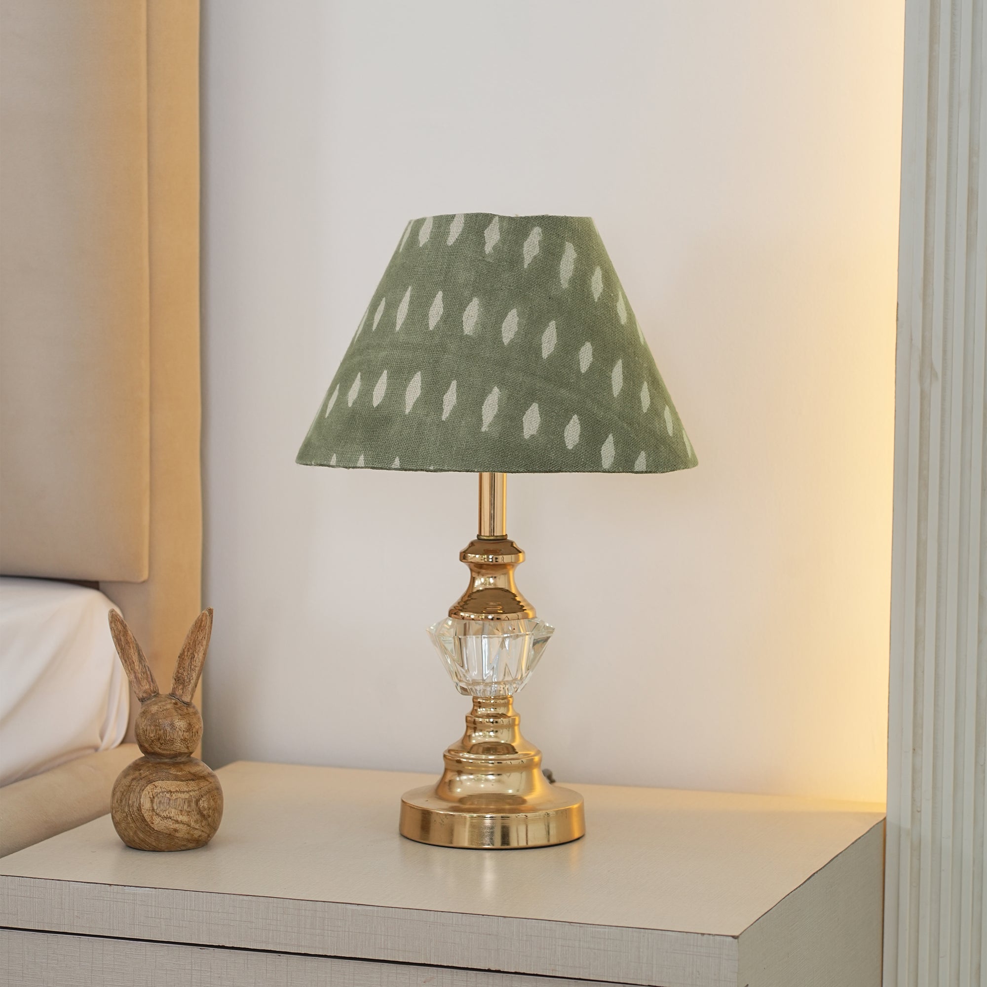 Block Printed Linen Boho Decor Lampshade - Omji Green