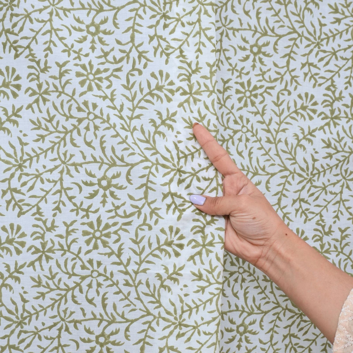 Wooden Block Print Curtain 100% Cotton - Green Jungli Ghass