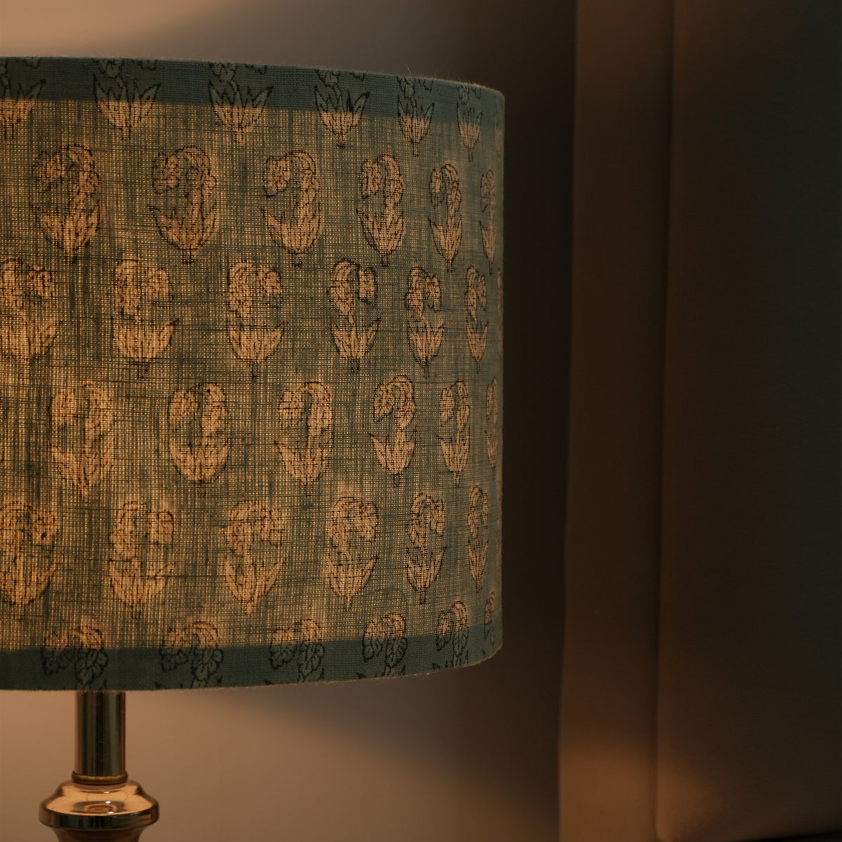 Indian Hand Printed Sage Green Floral Linen Lampshade - Superstar