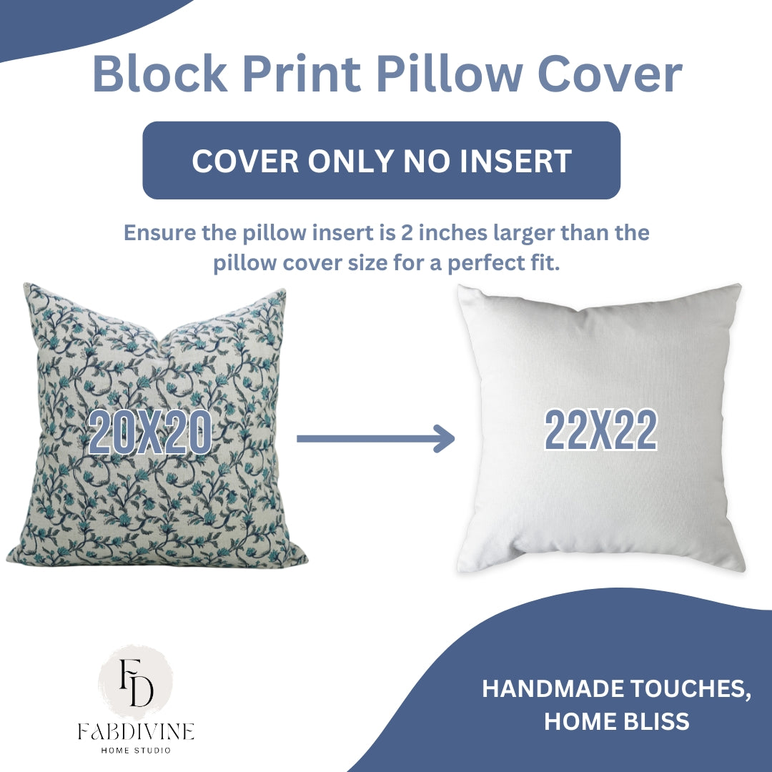 Block Printed Pillow Cover For Sofa Couch Or Bed - Pure Linen - Pushpa Varsha