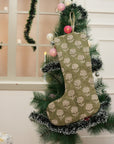Handcrafted Rohini Green & Beige Floral Block Printed Christmas Stockings on Thick Linen with Pompom Elegant Seasonal Holiday Decor