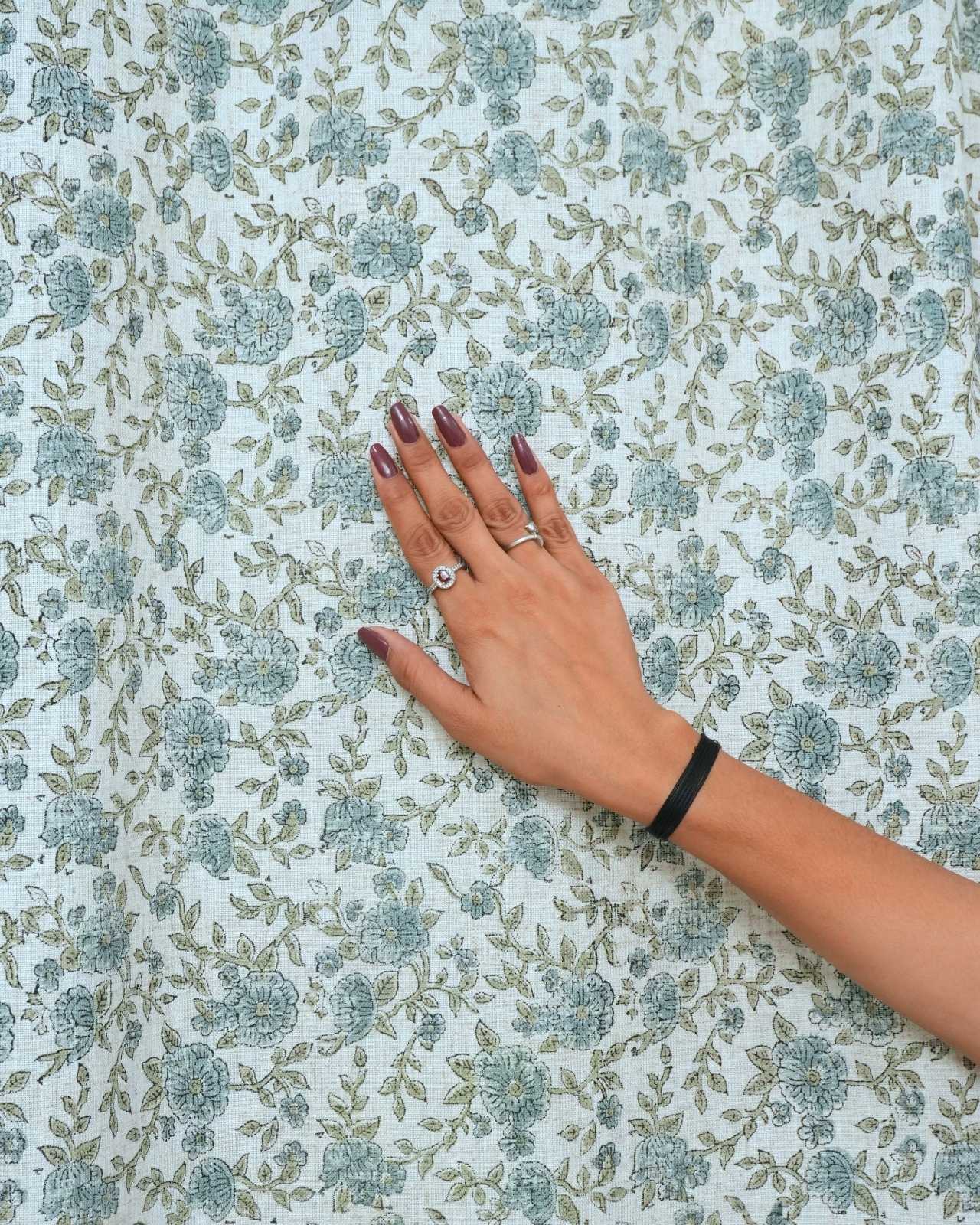 Block Print Gray Floral Heavy Viscose Linen Drapes Curtains - Suman