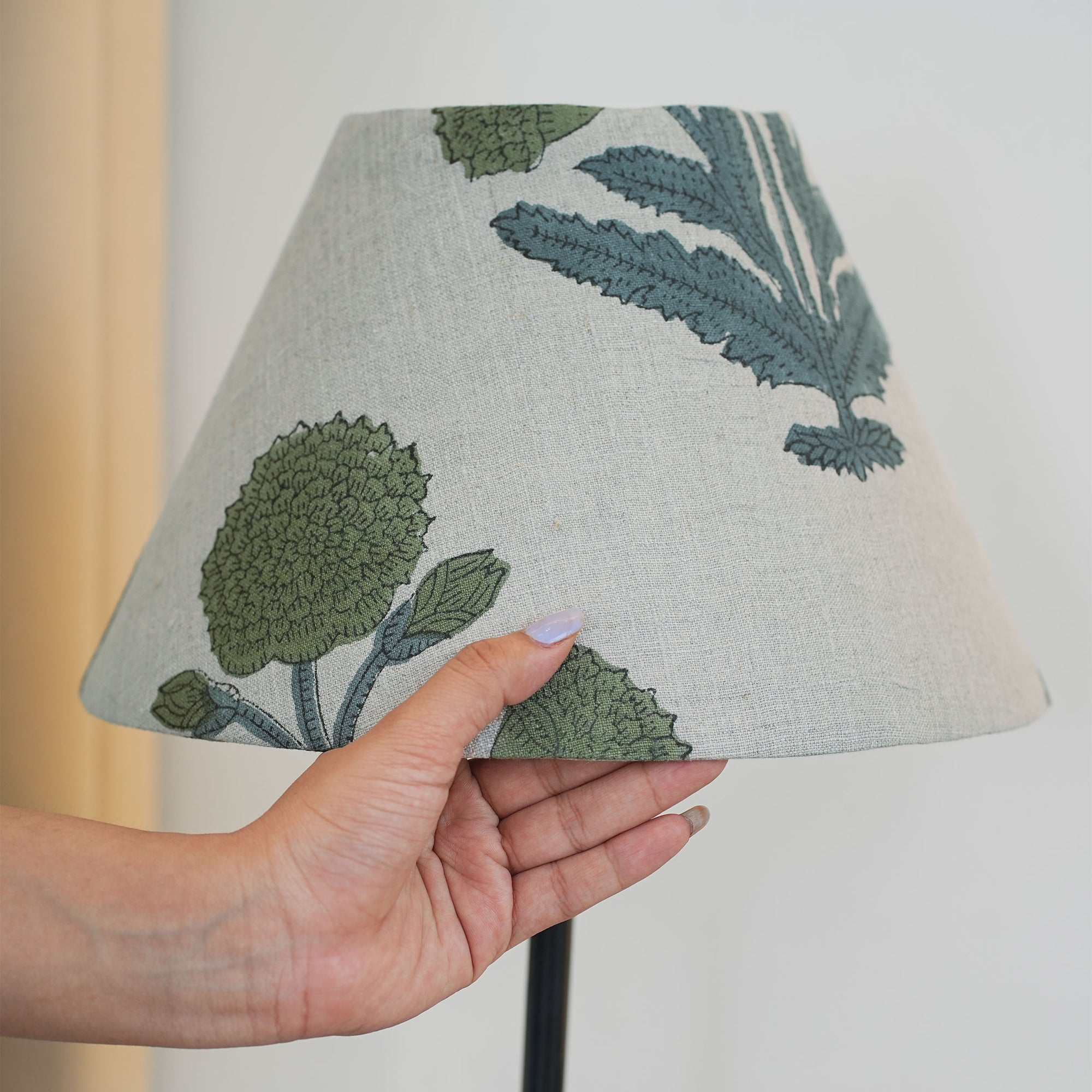 Handcrafted Sage Green Floral Linen Lampshade - Badshah