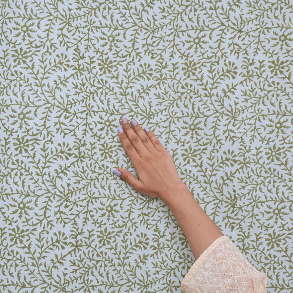 Wooden Block Print Curtain 100% Cotton - Green Jungli Ghass