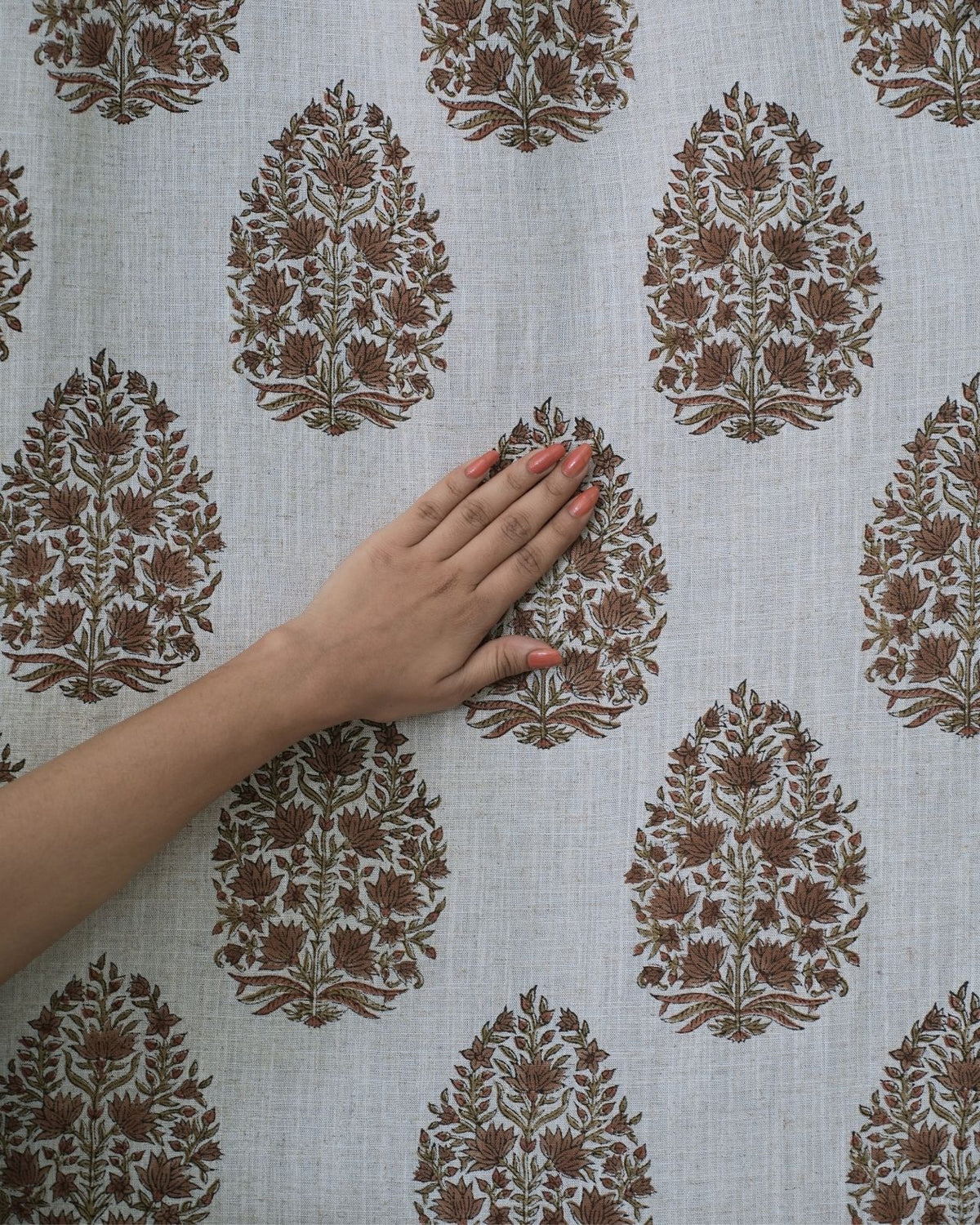 Block Printed Botanical Leaf Boho Curtain Panel - Kamal Dutta