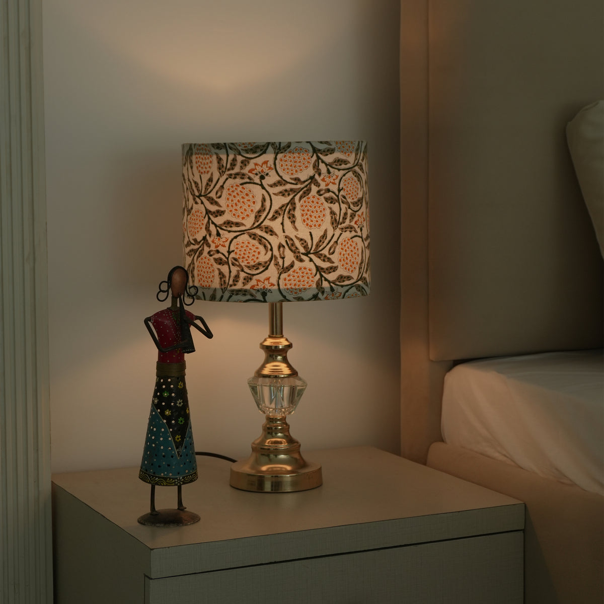 Meraki Block Print Drum Lampshade on Thick Cotton White