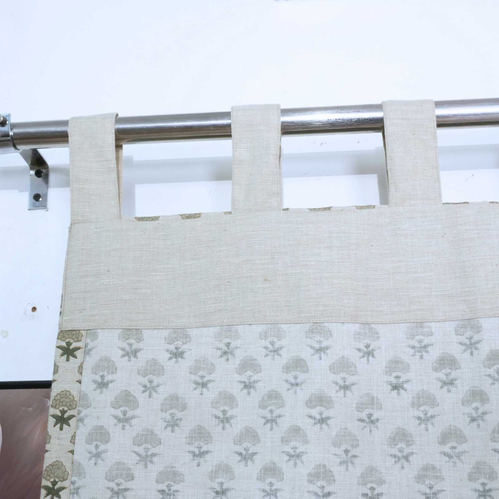 Beige Buti Hand Block Print Linen Tab Top Curtains — Strawberry