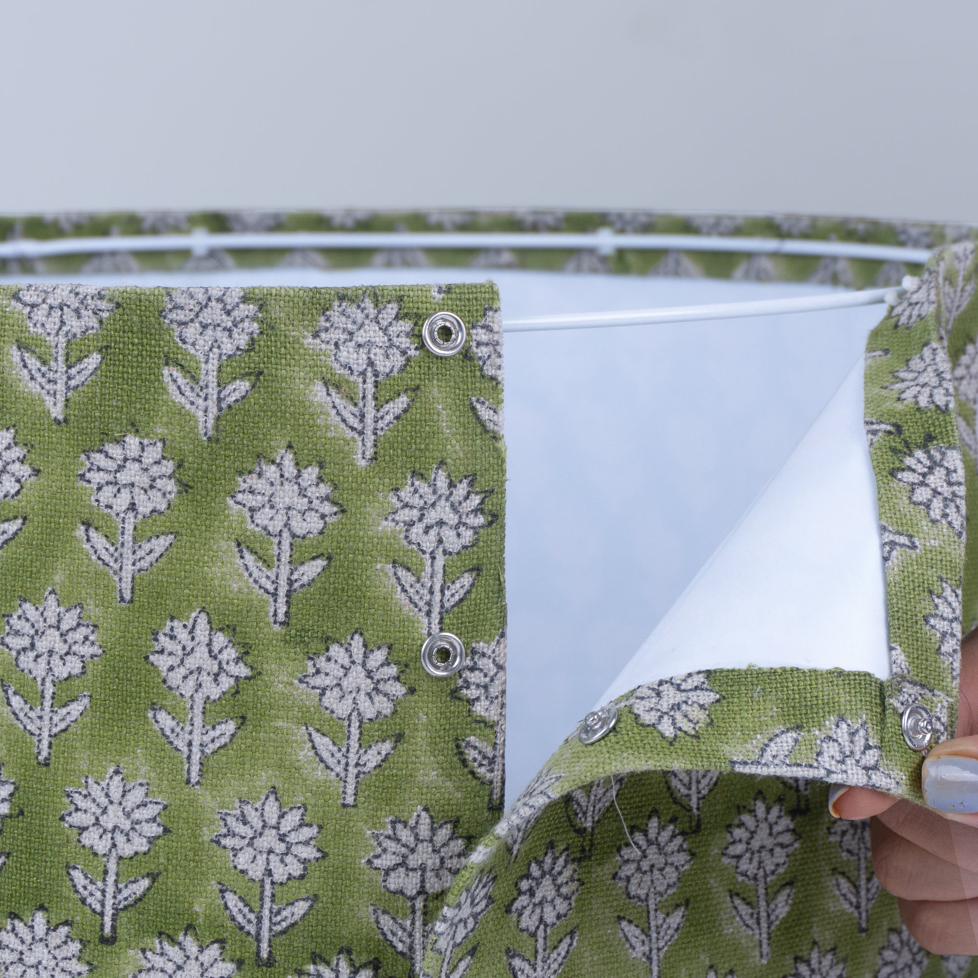 Olive Green Handcrafted Linen Floor Lampshade - Pankhudi
