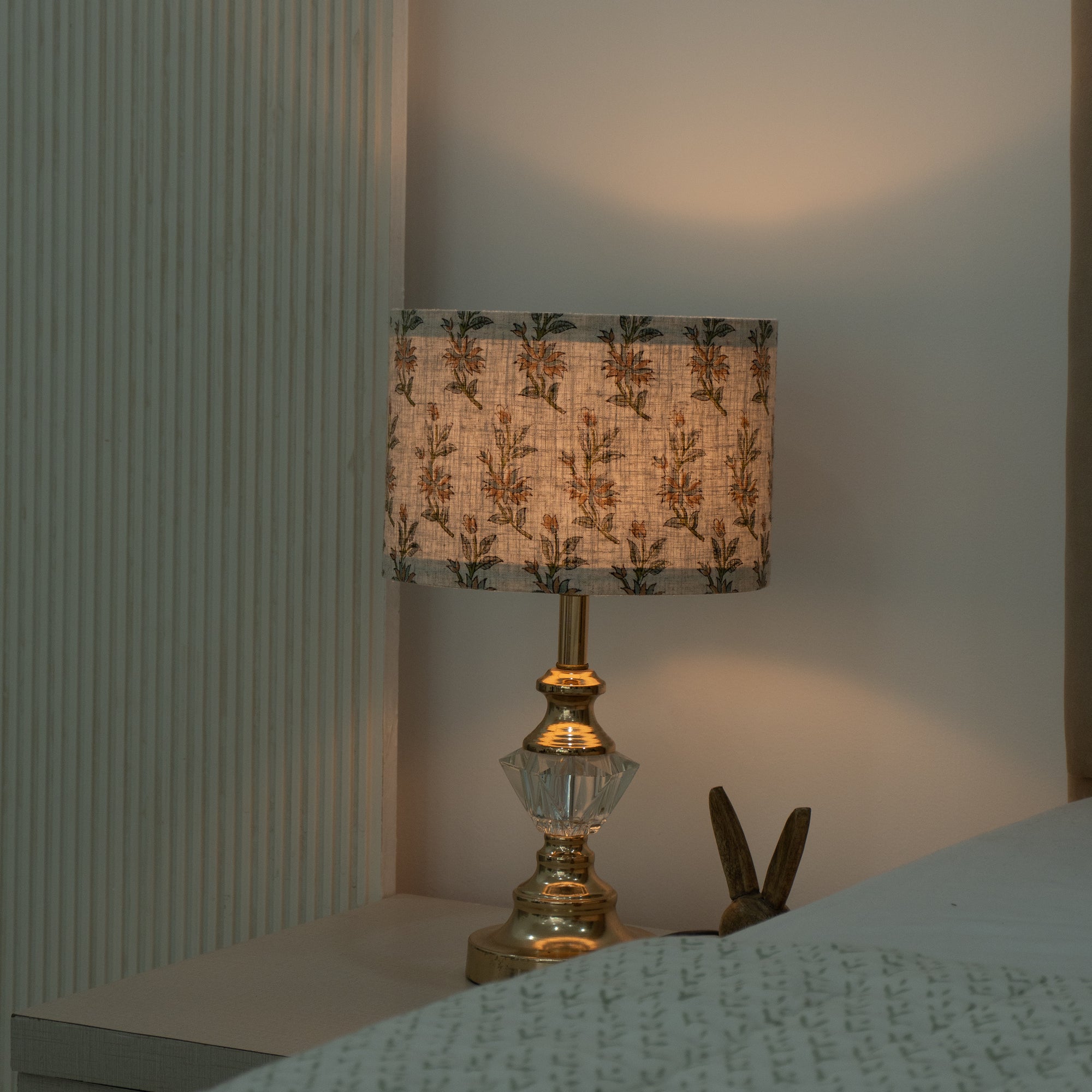 Block Printed Viscose Linen Dusty Peach Lampshade || Deepika