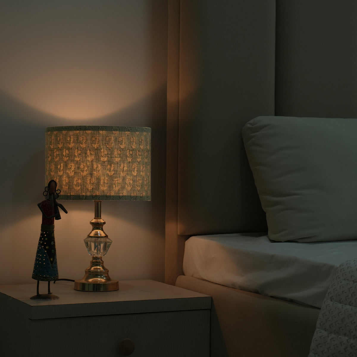 Indian Hand Printed Sage Green Floral Linen Lampshade - Superstar