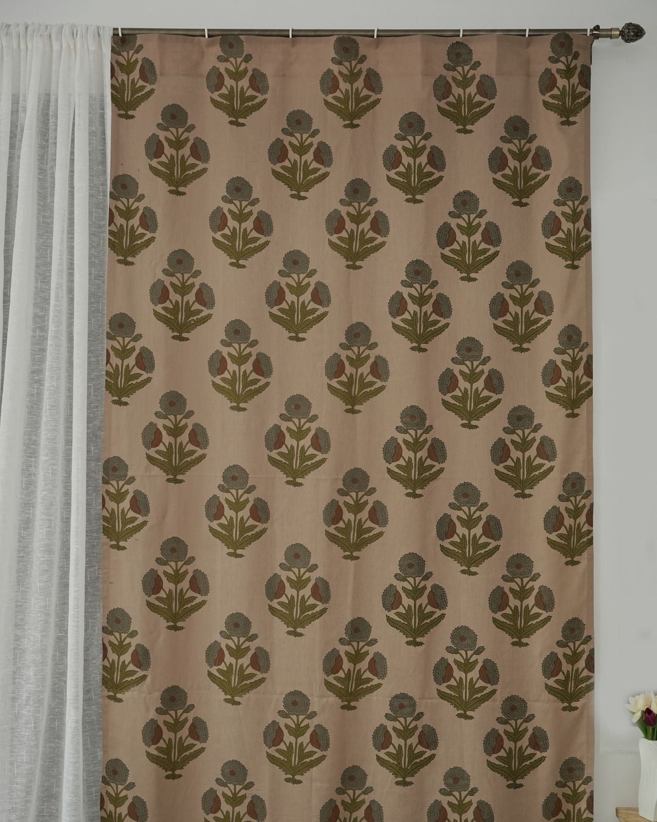 Block Print Viscose Colored Linen Ring Panel Drapery- Badshah