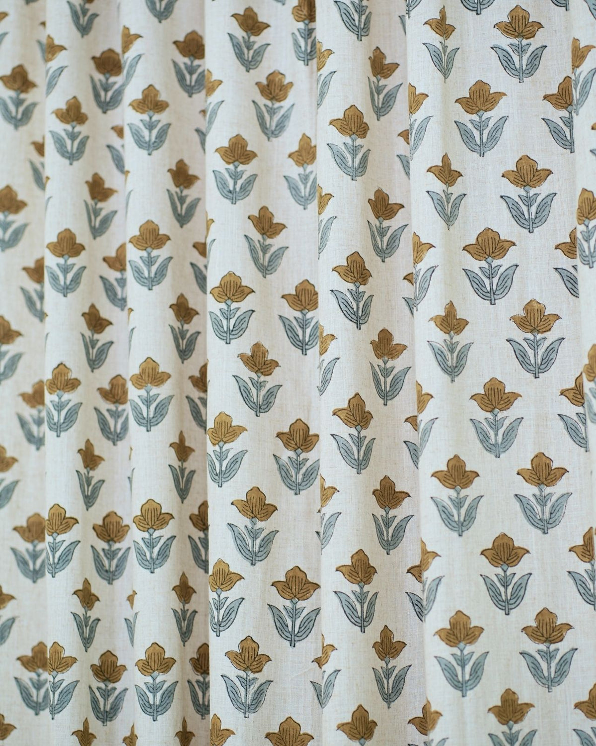 Block Printed Linen Mustard Gold Floral Curtain – Tulip