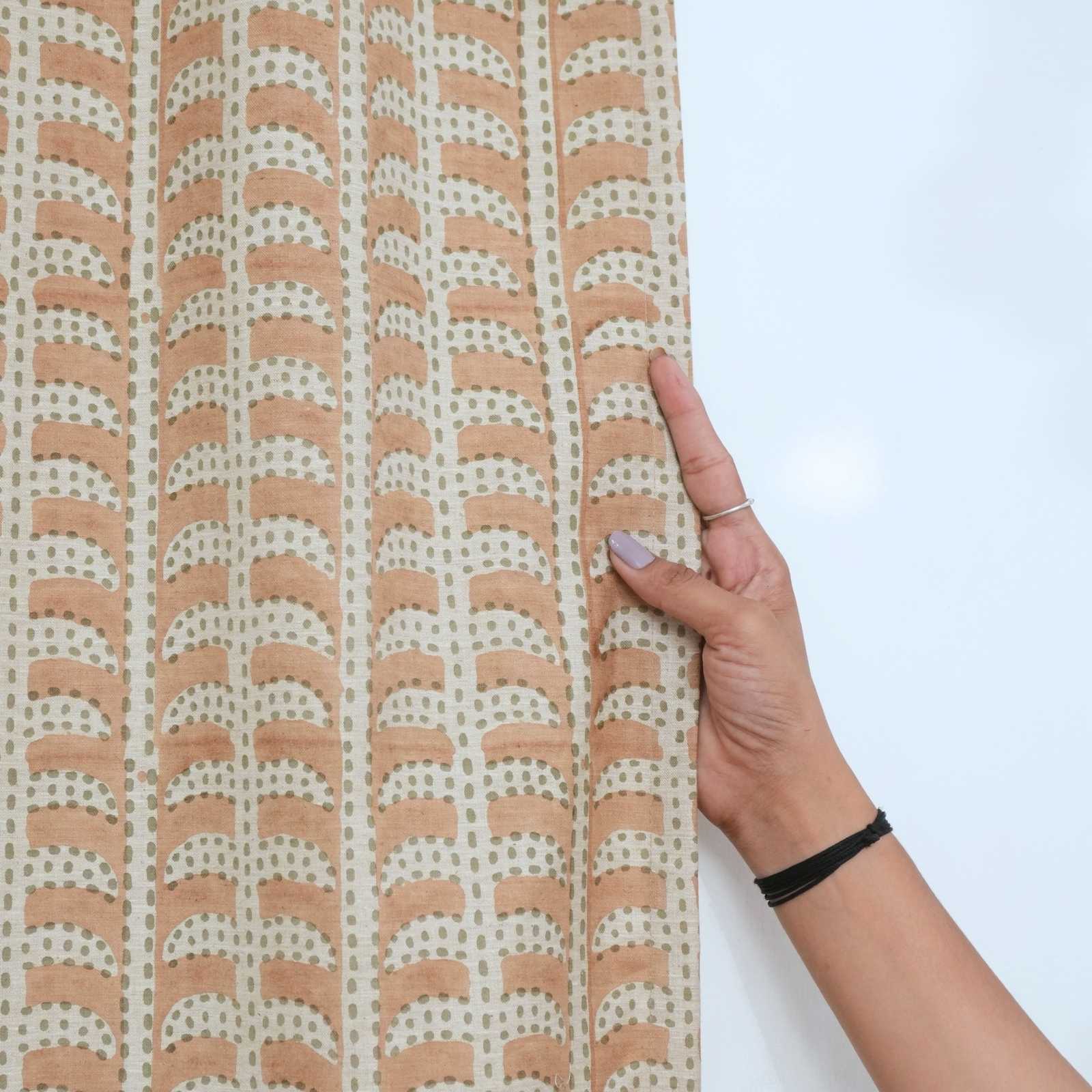 Garud Hand Block Print Tab Top Curtains | Peach Stripe Linen