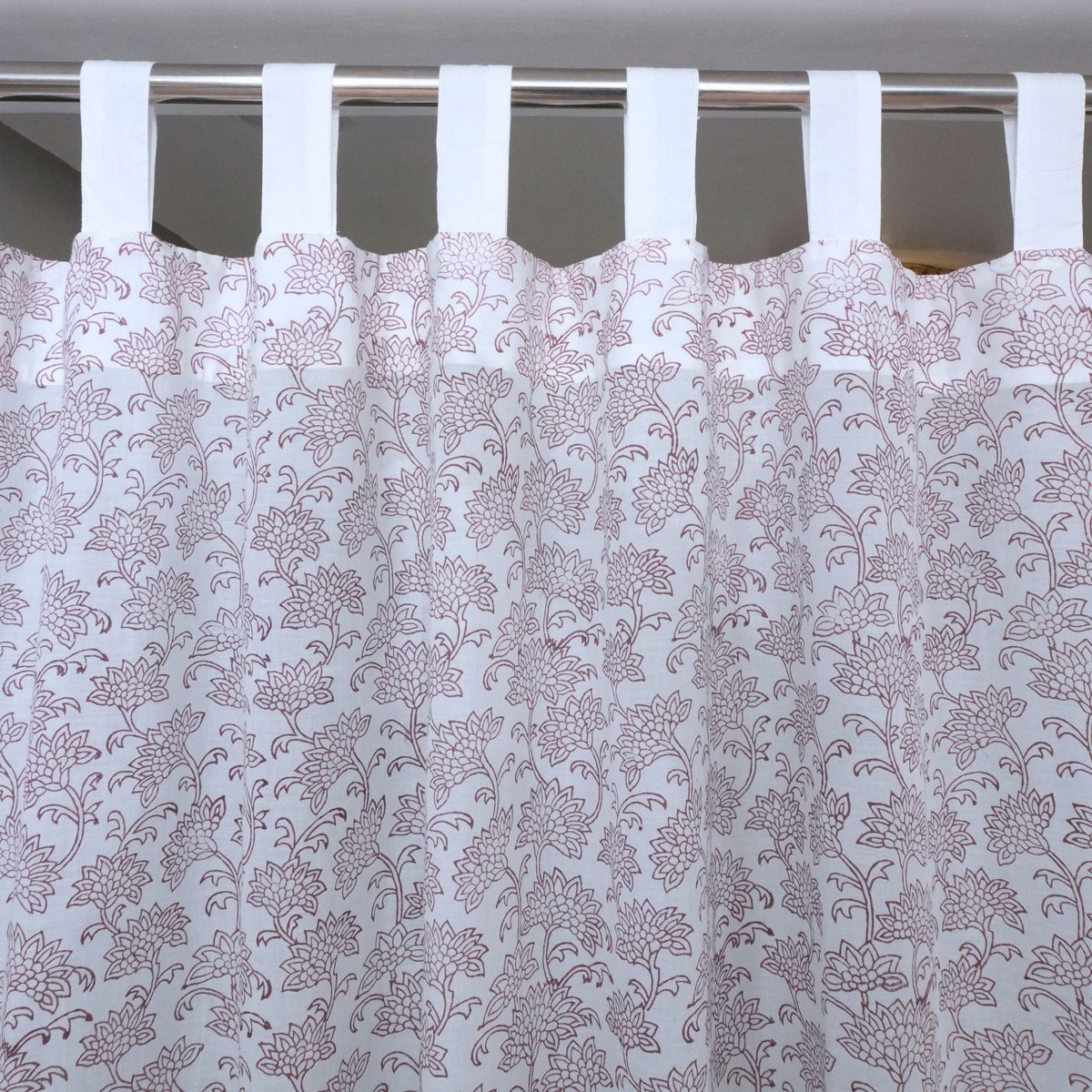 Wooden Block Print 100% Cotton Red Floral Curtain - Rajnigandha