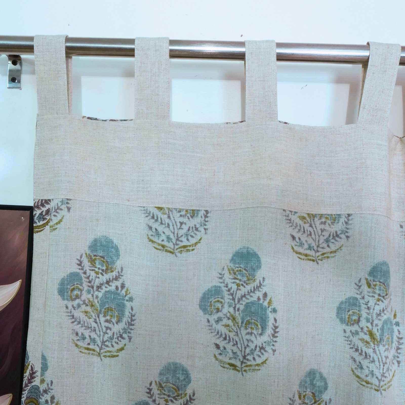 Mohini Hand Block Print Tab Top Curtains | Blue Linen