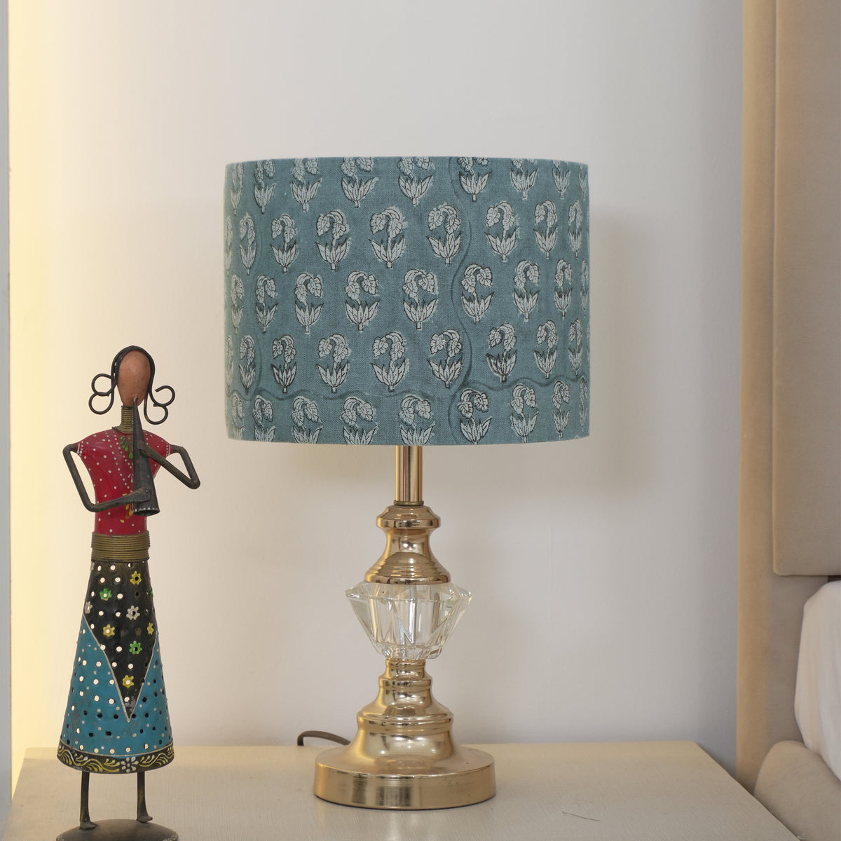 Pure Linen Block Print Bedroom Lampshade - Superstar
