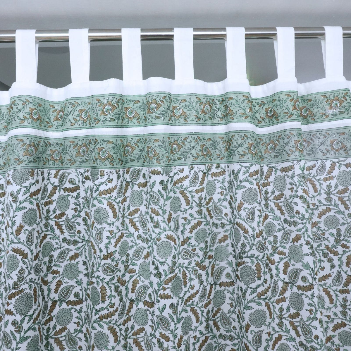 Handcrafted Sage Green 100% Cotton Gopi Tab Top Curtain 