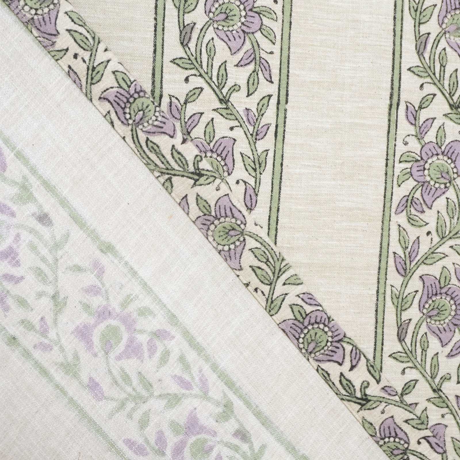 Indian Artisan Lavender Floral Linen Blend Tab Top Curtains - Kushi