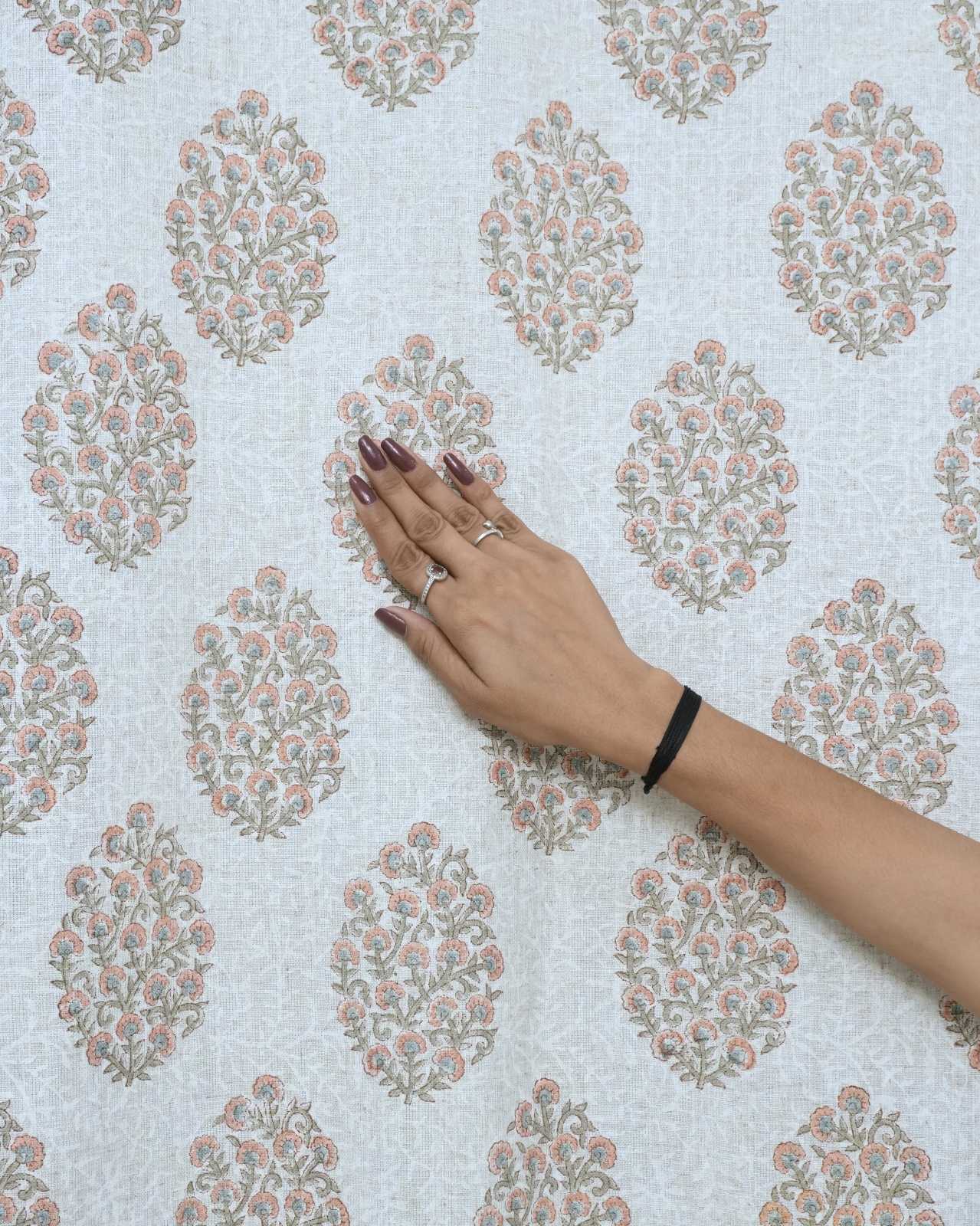 Gudhal Hand Block Print Tab Top Curtains | Pink Linen