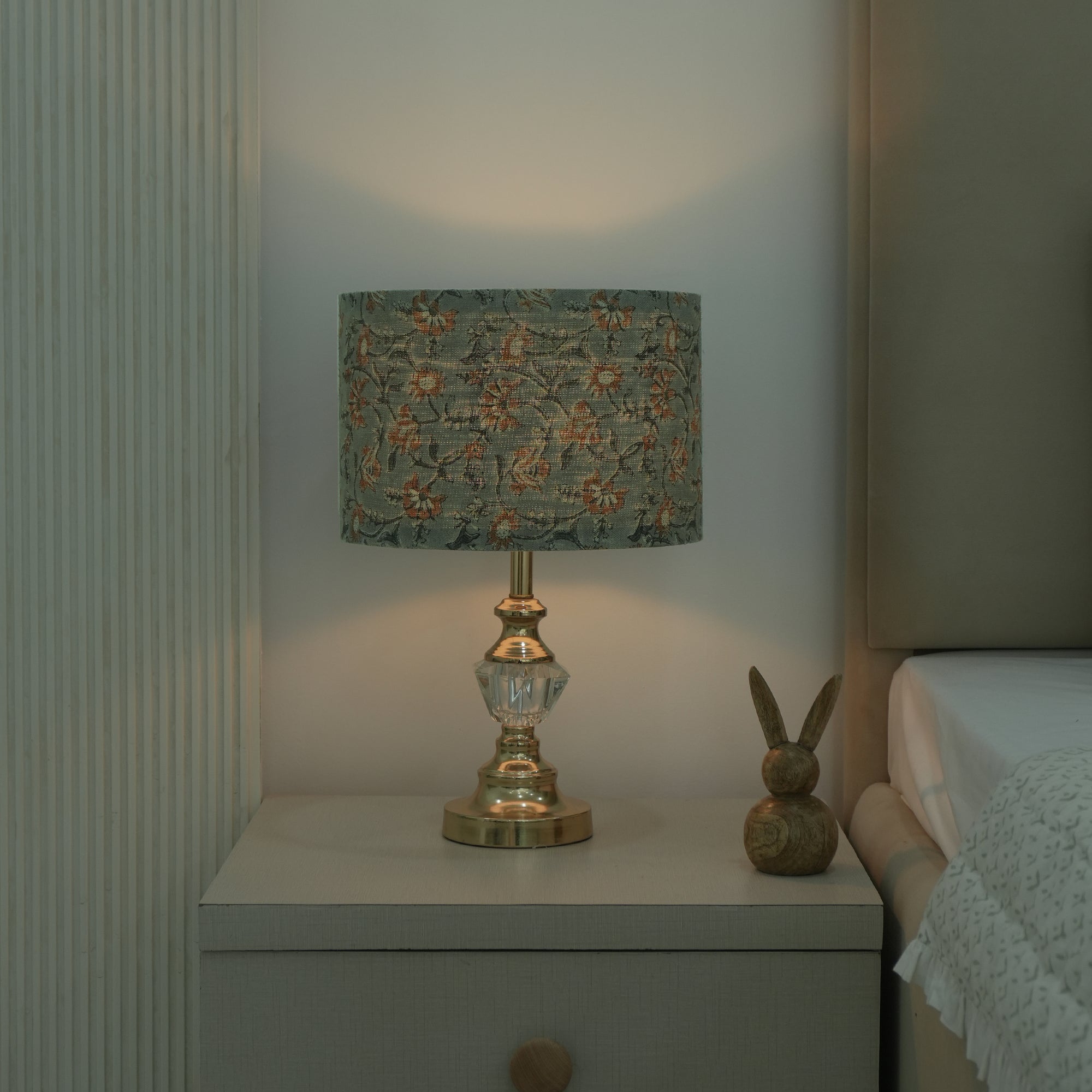 Block Printed Sage Green Floral Linen Boho Lampshade - Nayab
