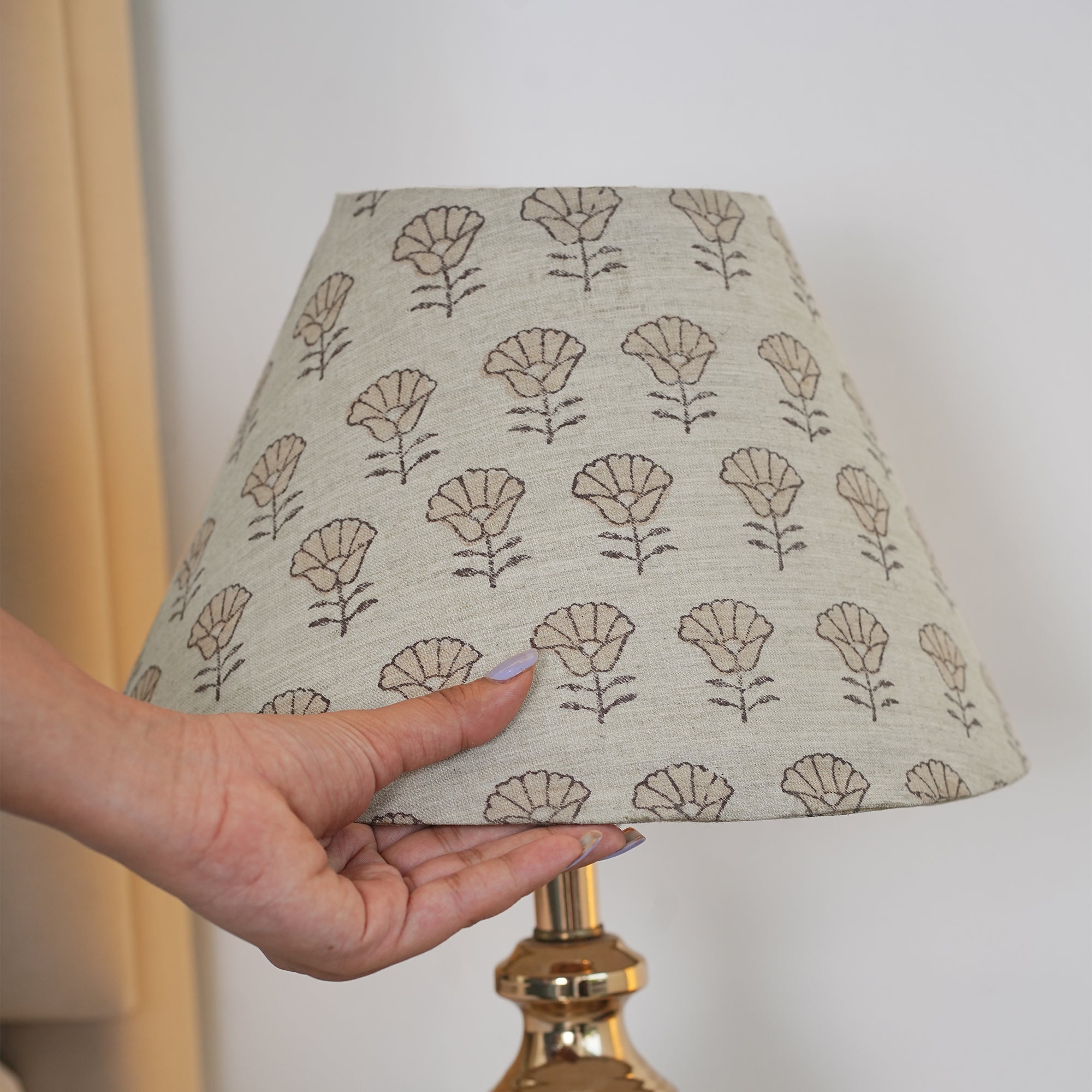 Indian Beige Floral Linen Blend Floor Lampshade - Kohinoor