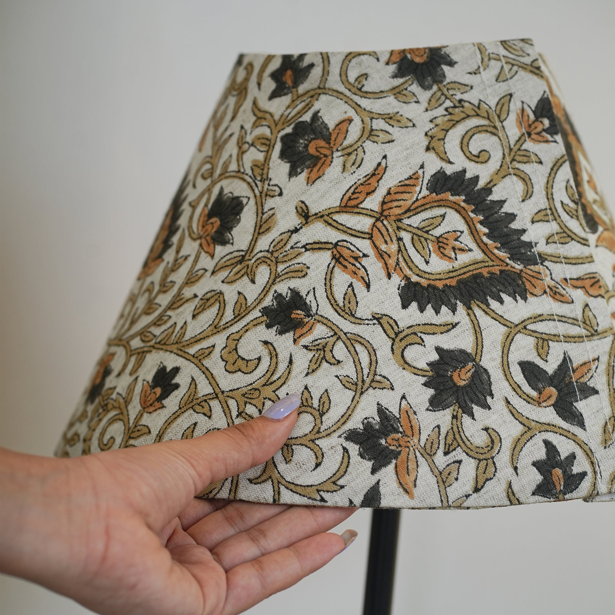 Block Print Sage Green Floral Linen Blend Lampshade - Jaipuri Jaal