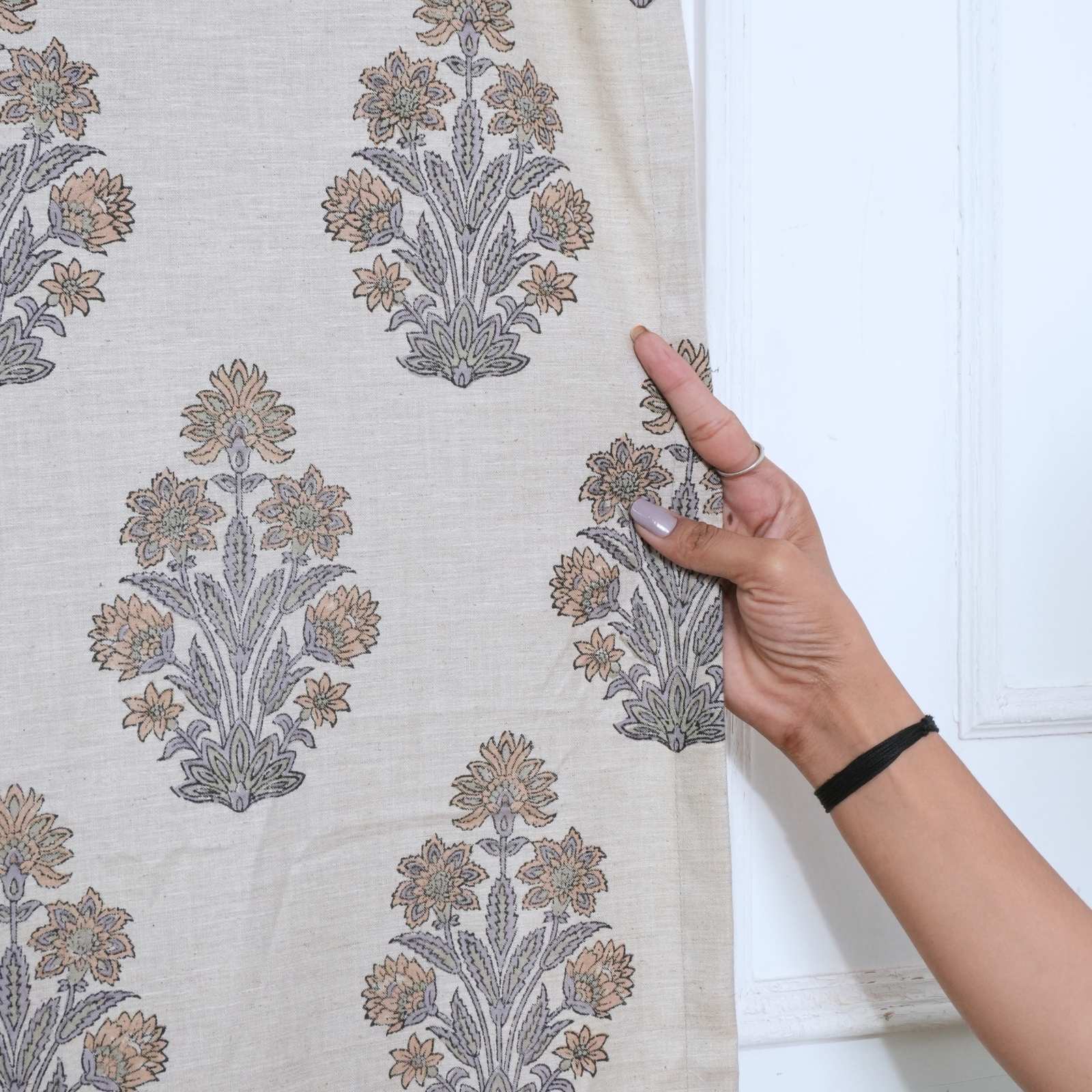 Indian Handmade Morpankh Floral Linen Blend Curtains 