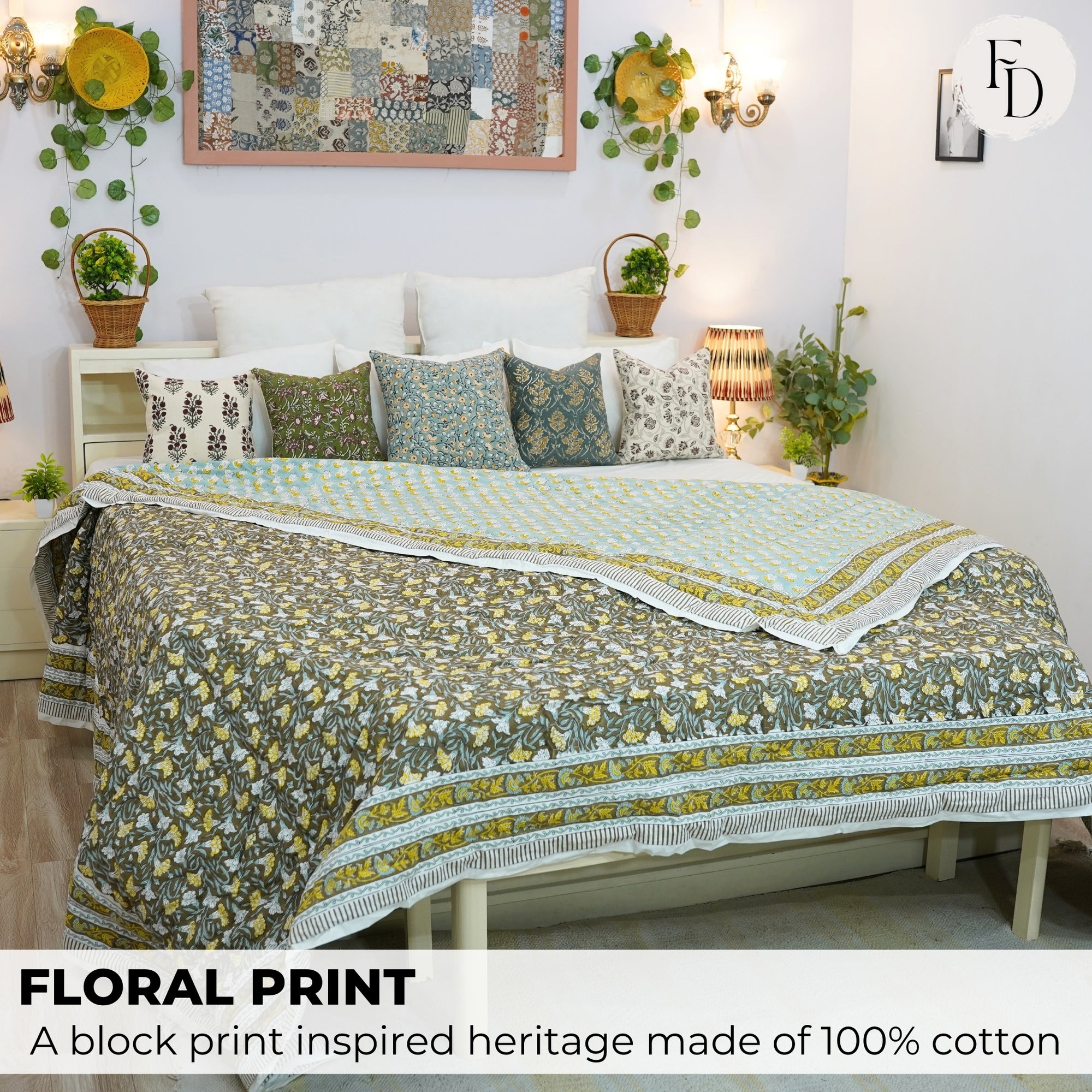 Artisanal Block Printed Cotton Quilt – Medium Weight &amp; Cozy Comfort