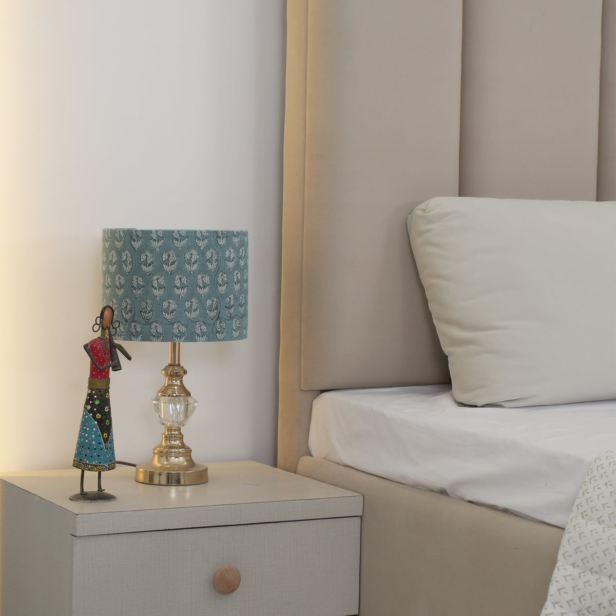 Pure Linen Block Print Bedroom Lampshade - Superstar