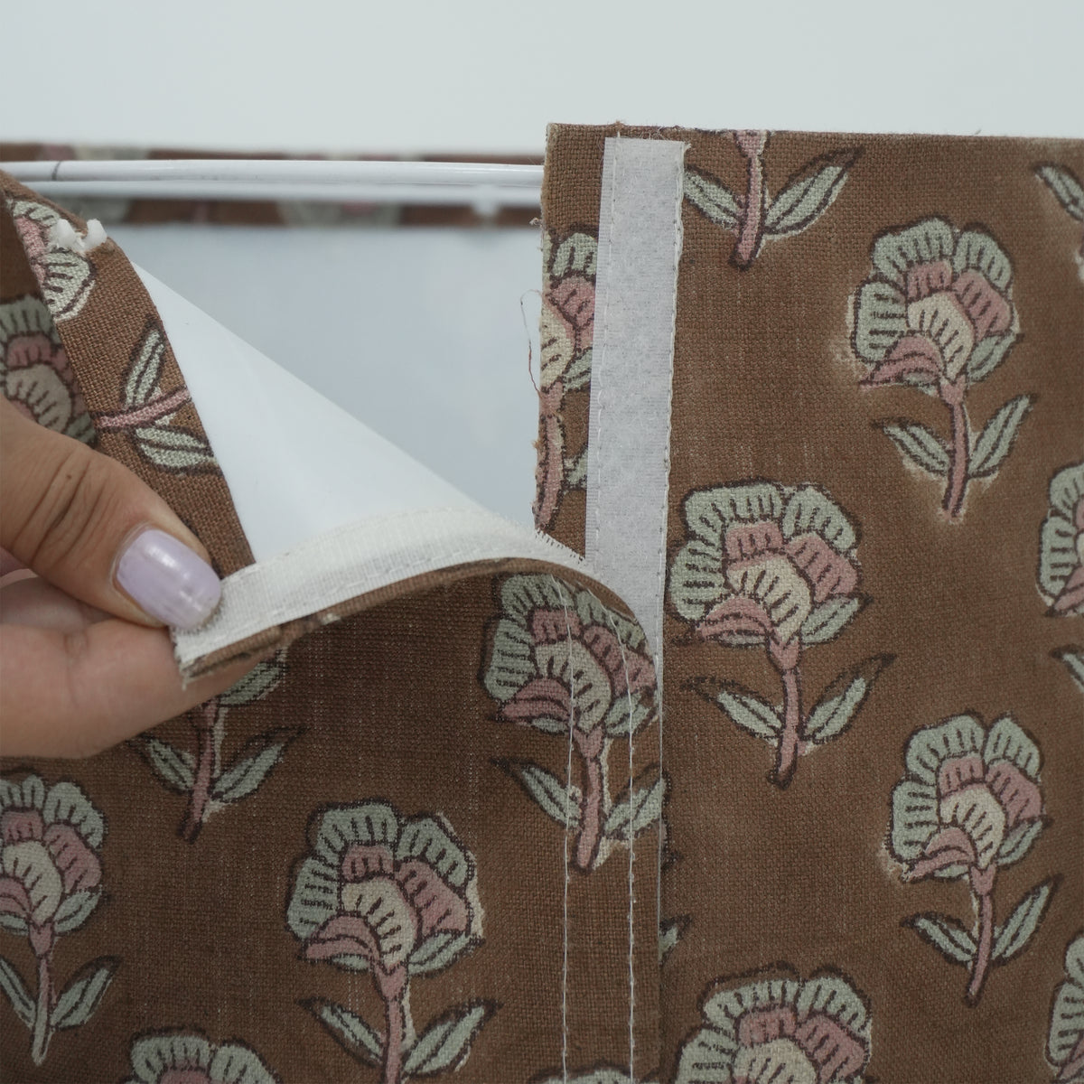 Brown Floral Wooden Block Print Linen Lampshade - Rohini