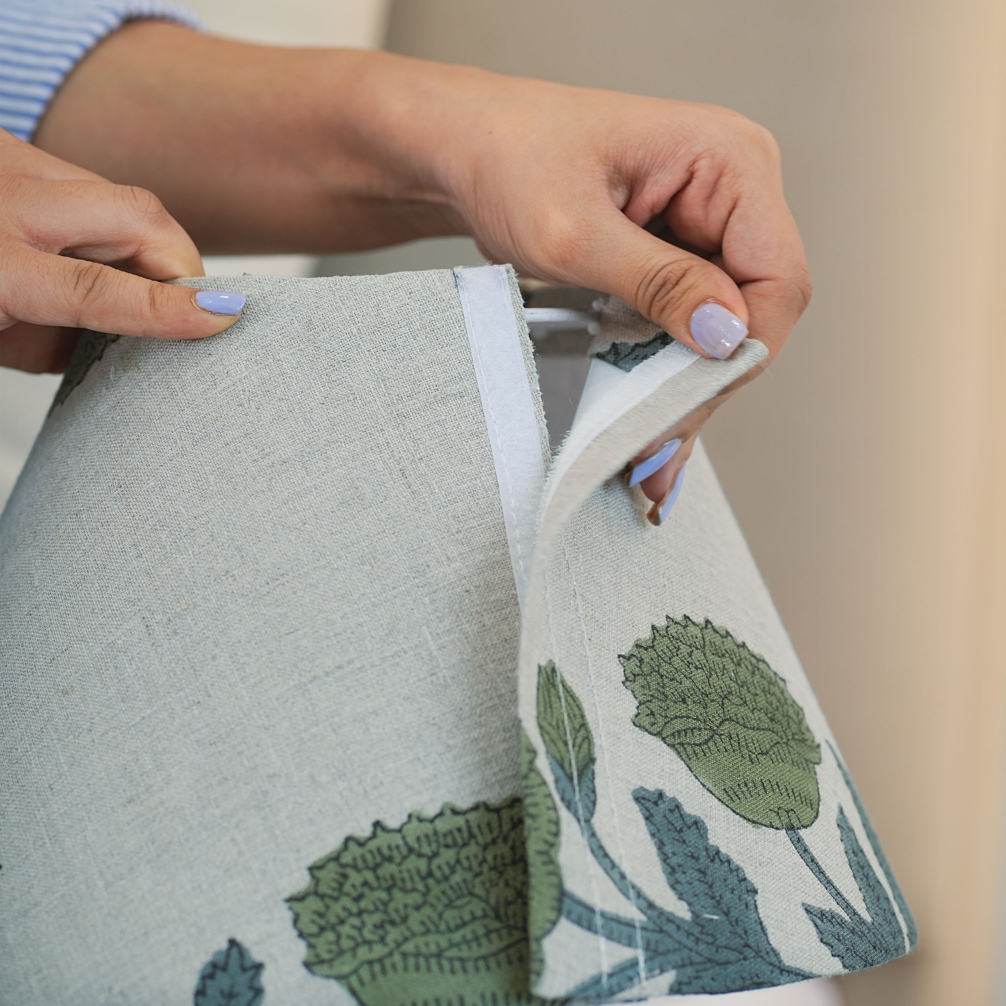 Handcrafted Sage Green Floral Linen Lampshade - Badshah