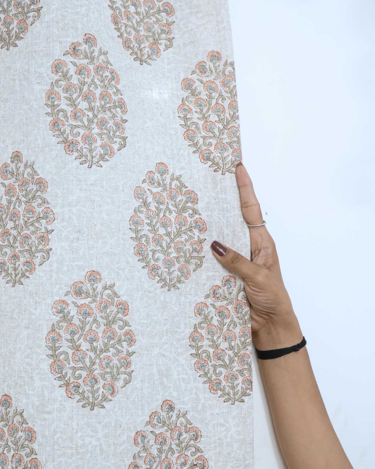 Gudhal Hand Block Print Tab Top Curtains | Pink Linen