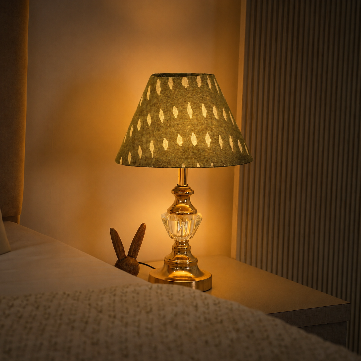 Block Printed Linen Boho Decor Lampshade - Omji Green
