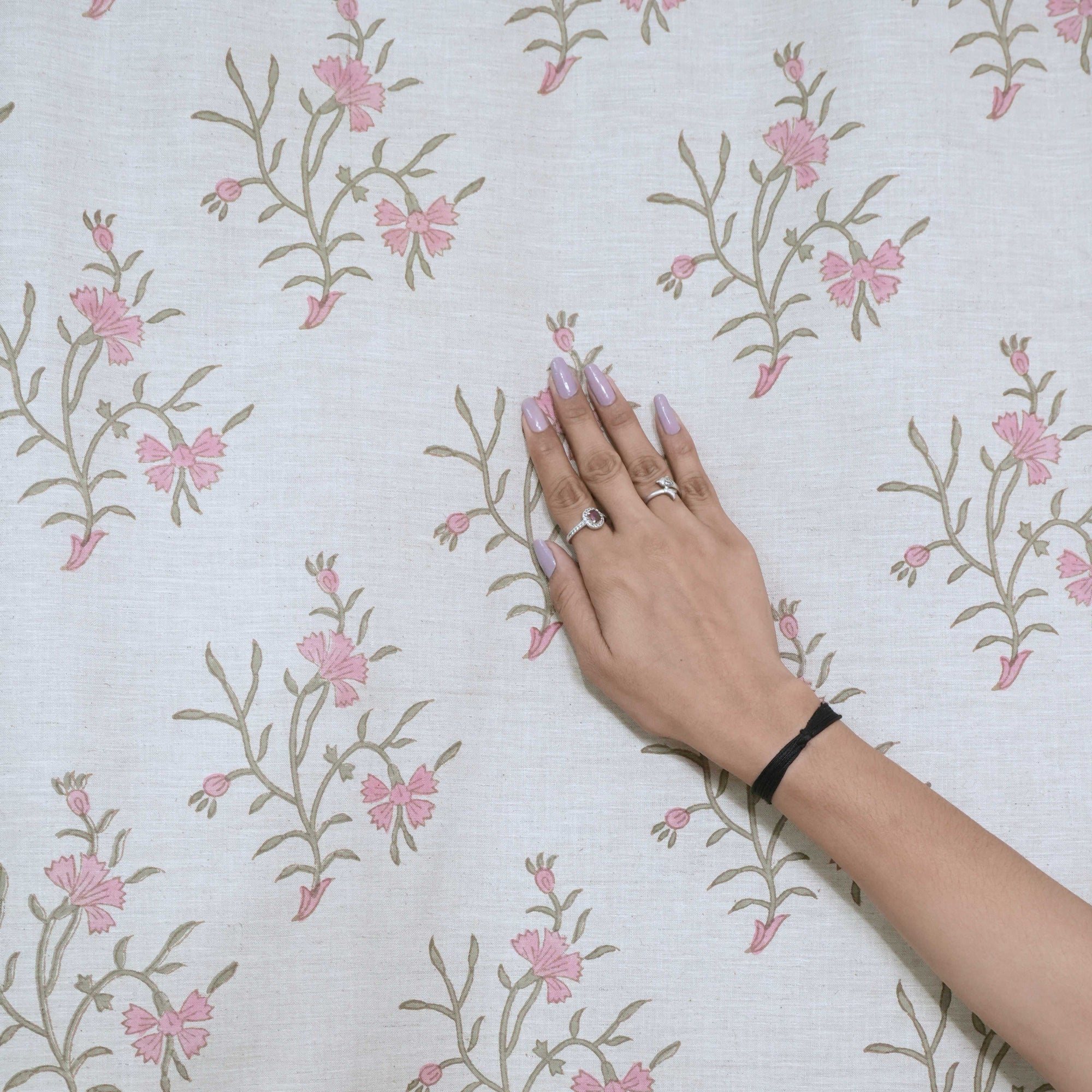 Strawberry Hand Block Print Tab Top Curtains | Pink Linen
