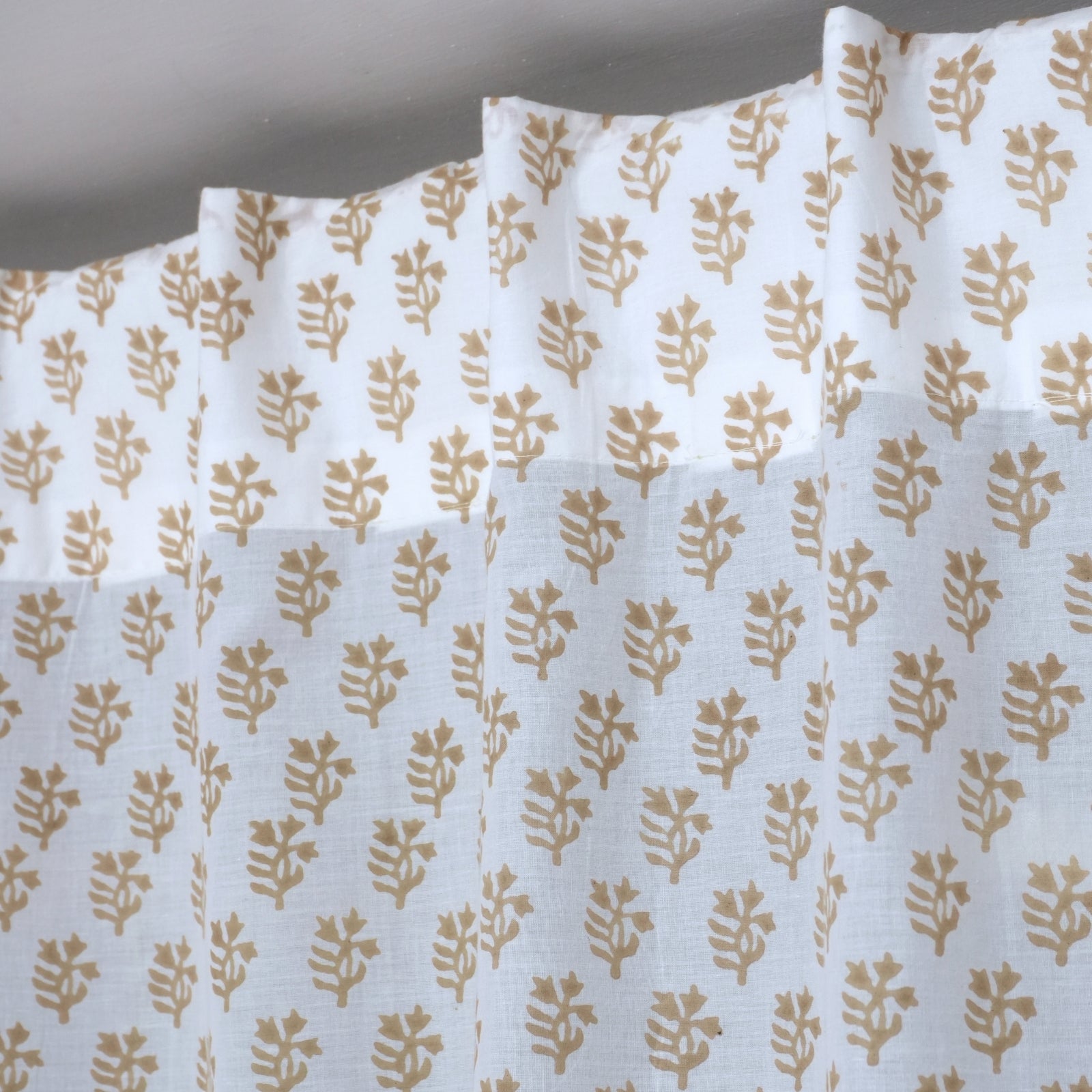 Handcrafted Yellow Floral Back Tab Cotton Curtain - Pudina
