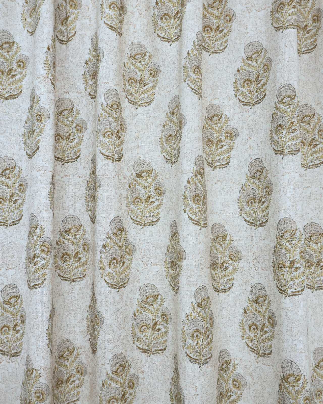 Wooden Block Gray Floral Linen Bedroom Drapery - Mohini