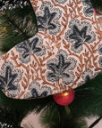 Indian Artisan Blue & Brown Floral Block Printed Pushp Samhita Christmas Stockings on Pure Linen with Pompom Perfect for Hanging on Fireplaces