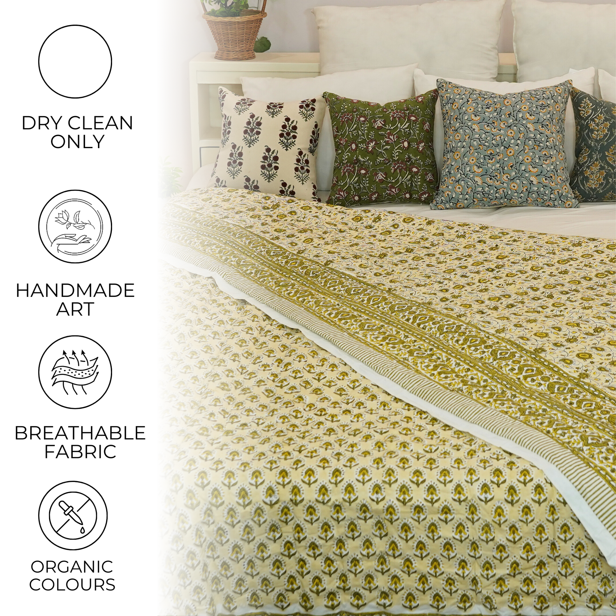 Serene Blooms Hand Block Printed Cotton Quilt - Timeless Elegance &amp; Comfort