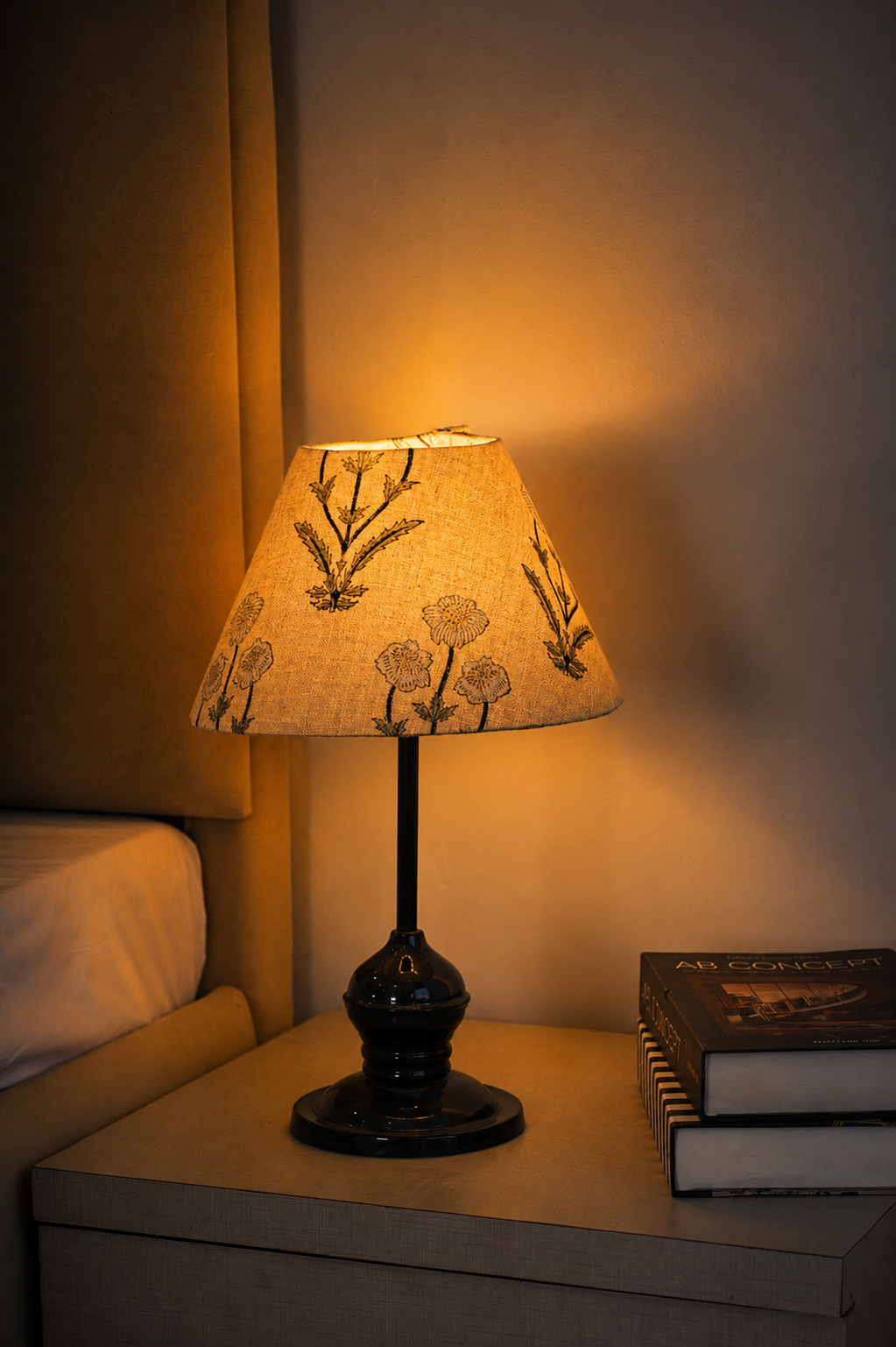 Amitabh Block Printed Thick Linen Coolie Table Lampshade