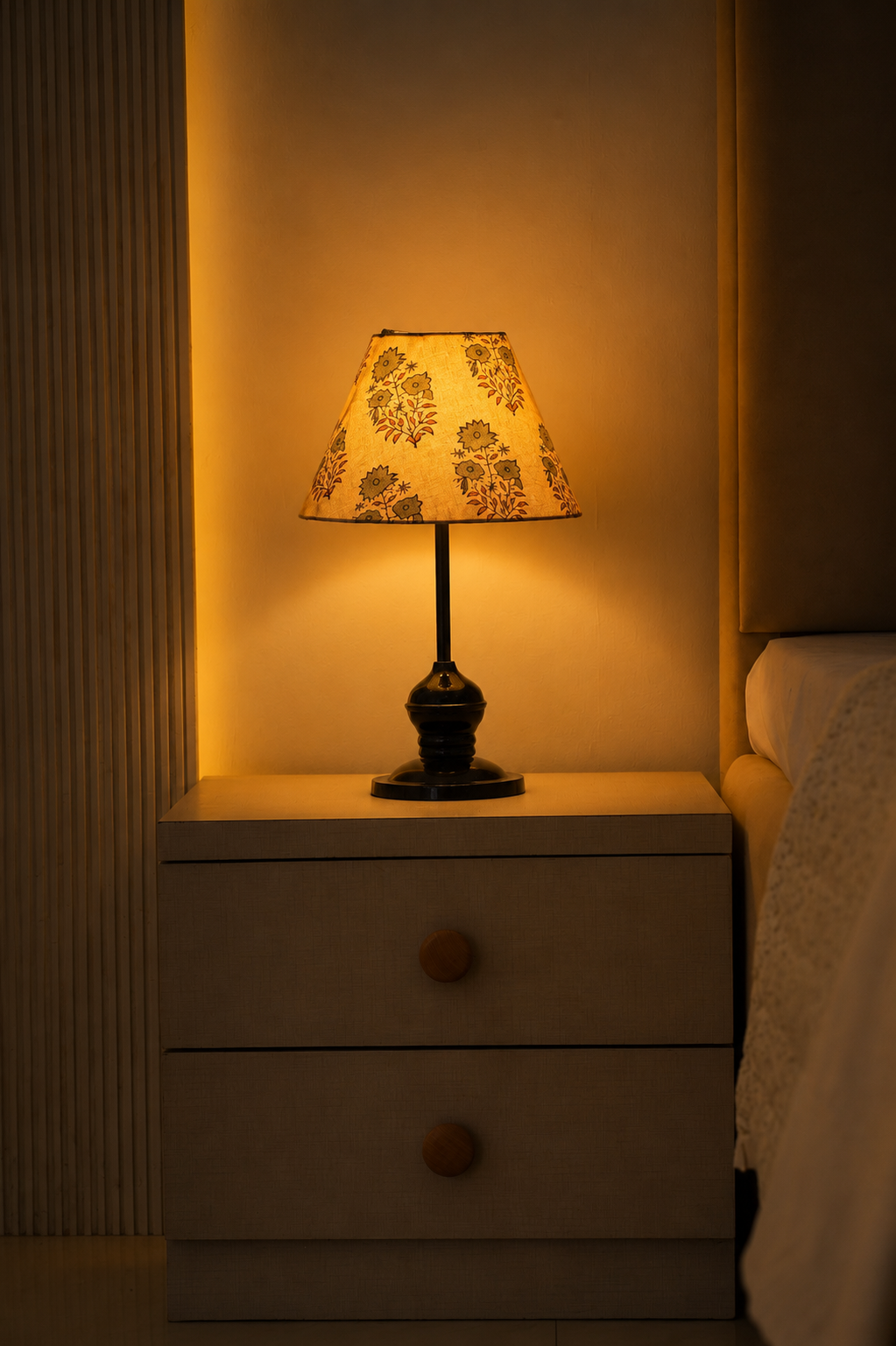 Indian Mayra Brown Block Print Pure Linen Table Lampshade