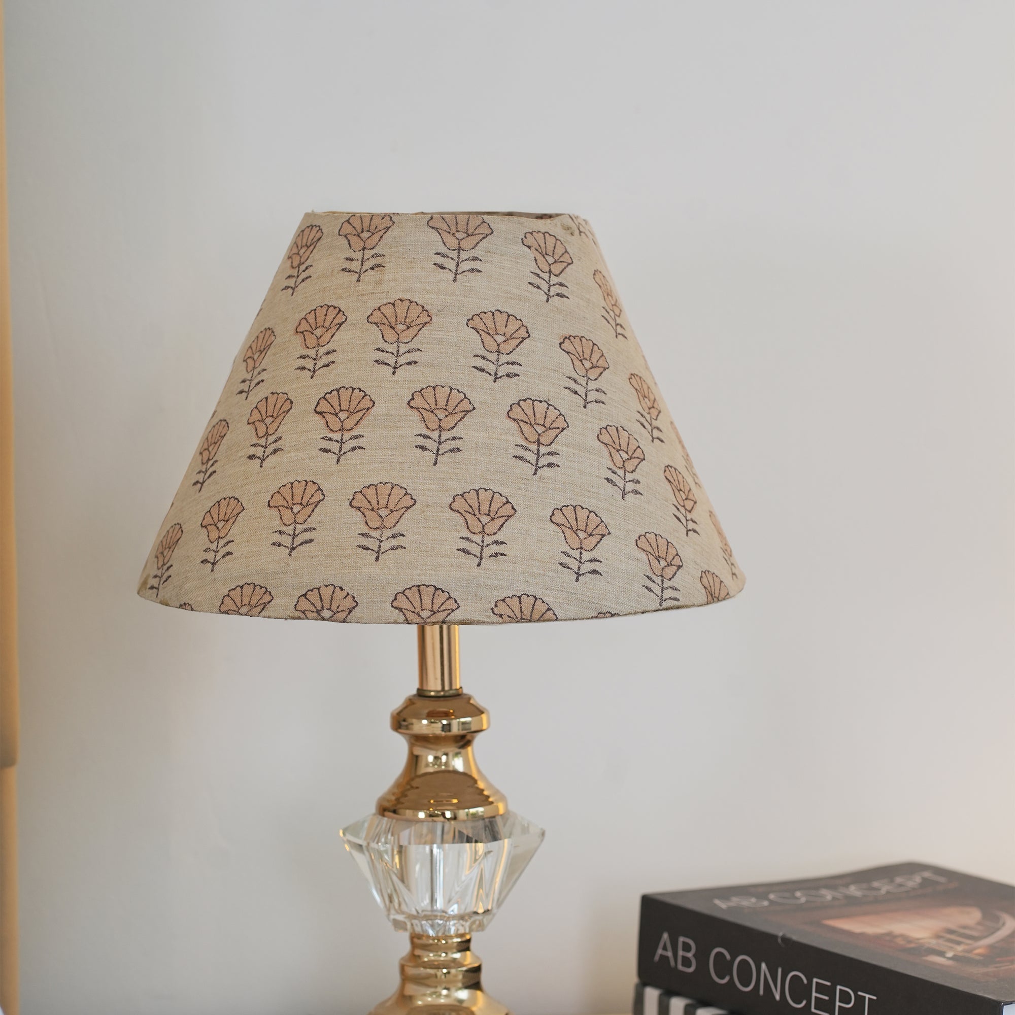 Indian Beige Floral Linen Blend Floor Lampshade - Kohinoor