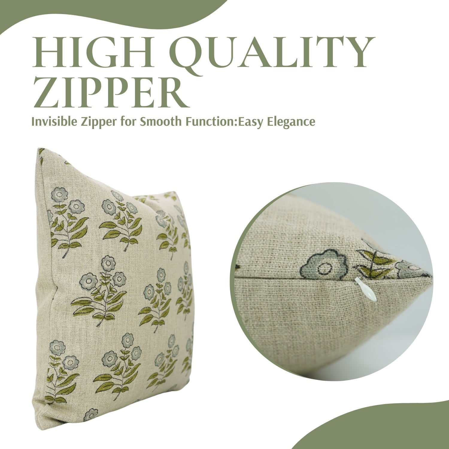 Hand Block Floral and Leaf Printed Thick Linen Cushion Cases - Neha