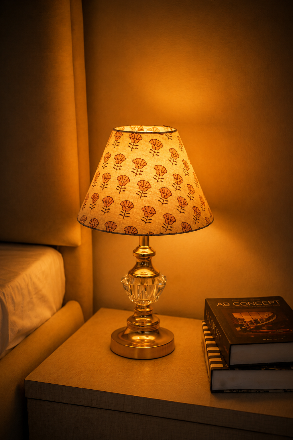 Indian Beige Floral Linen Blend Floor Lampshade - Kohinoor